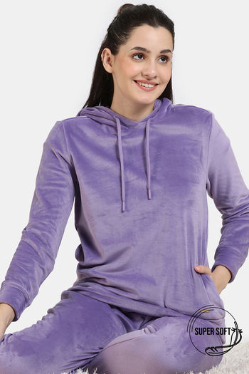 Buy Zivame Plush Velour Knit Poly Winterwear Hoodie - Chalk Violet